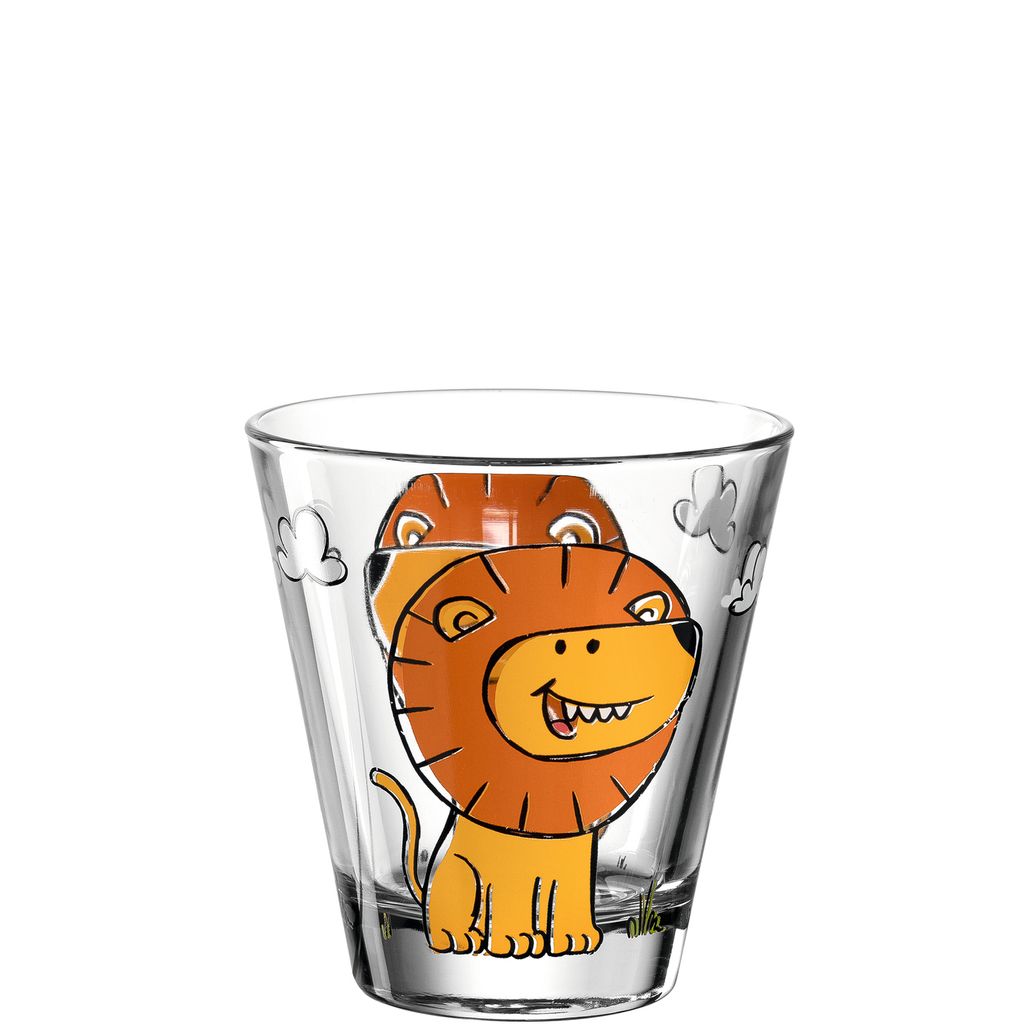 Leonardo Bambini Trink-Glas 6er Set, Kinder-Becher aus Glas mit Tier-Motiv "Löwe", spülmaschinengeeignete Saft oder Wasser Gläser, 215 ml, 017899