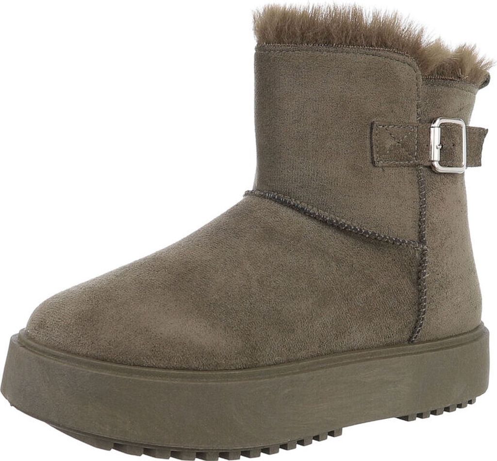 Ital-Design Damen Stiefeletten Plateaustiefeletten Warm gefüttert Wildlederoptik Snowboots 87214472 Olive Gr. 37
