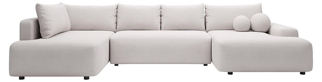 Großes Panorama-Ecksofa links mit Schlaffunktion - Strukturstoff - Beige - DAVISO