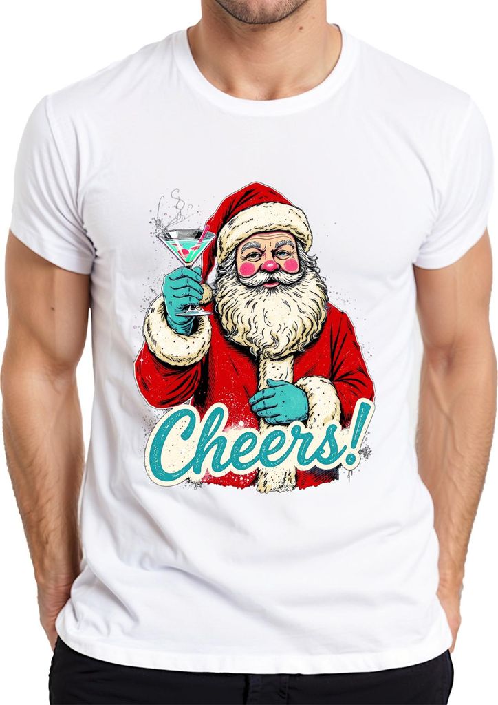 Weihnachtsmann Cheers! Cocktail Martini Weihnachtsfeier Vintage Herren T-Shirt, Weiß, L