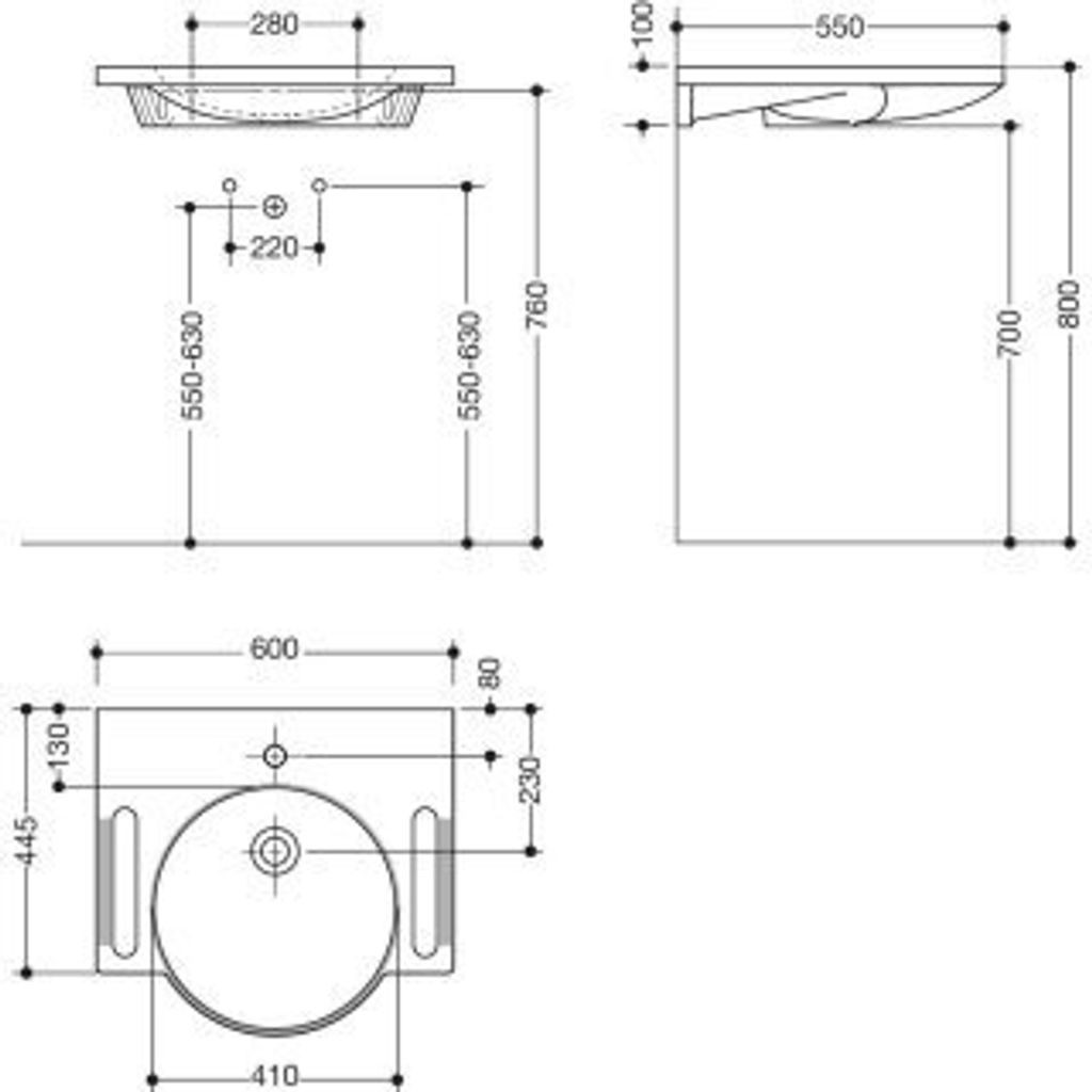 HEWI 950.11.106 33 Waschtisch, B:600mm, T:550mm, 1HL,