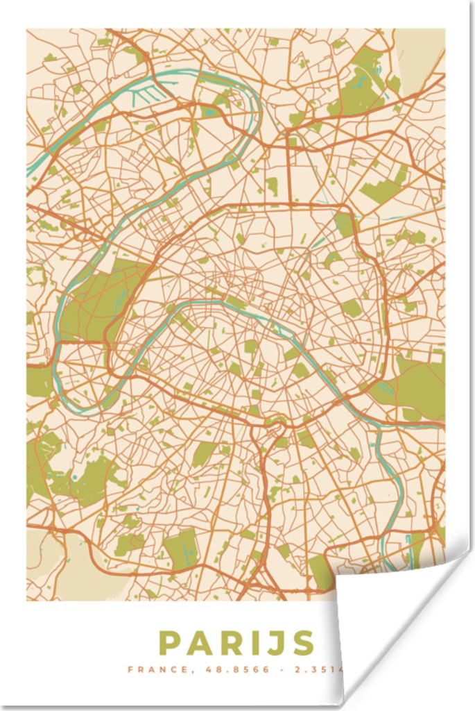 MuchoWow Poster Karte - Paris - Stadtplan - Vintage 60x90 cm - Wanddekoration