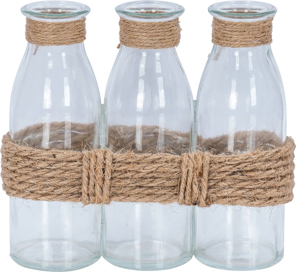 3 Vasen Glas Vintage Jute 16x14cm Kleine Vasen Tischdeko Zimmer Deko Frühling