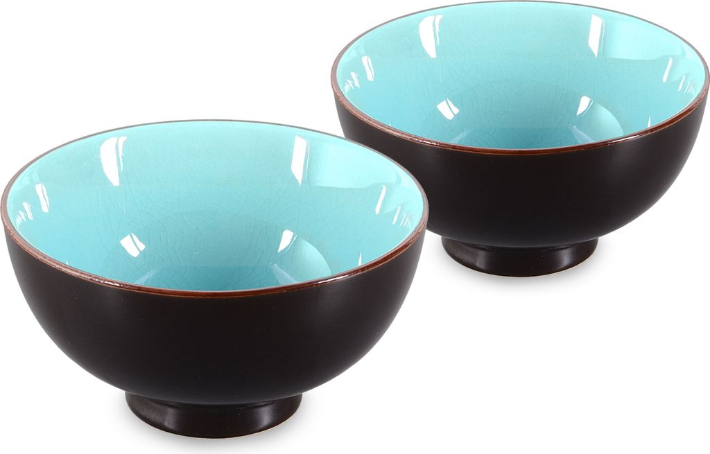 Matcha Schale / Matcha Teeschalen Set, 2x Matcha Schale 250ml himmelblau, Craquelé-Muster