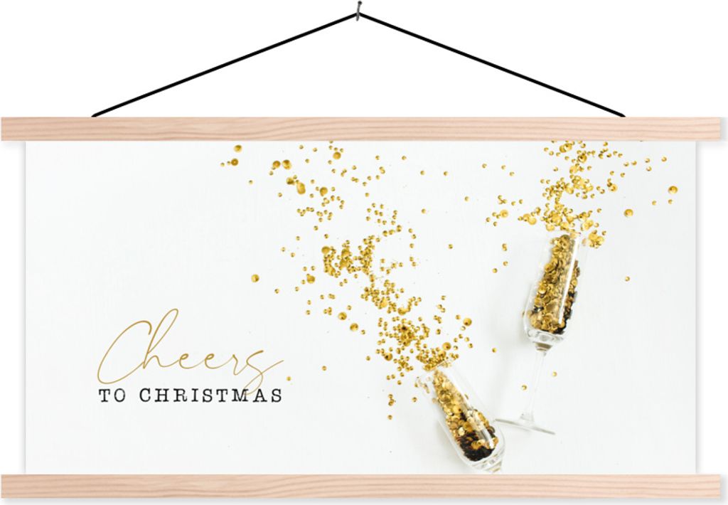 MuchoWow Textilposter Winter - Gold - Zitat 120x60 cm mit holzfarbenen Rahmen - Klemmleiste