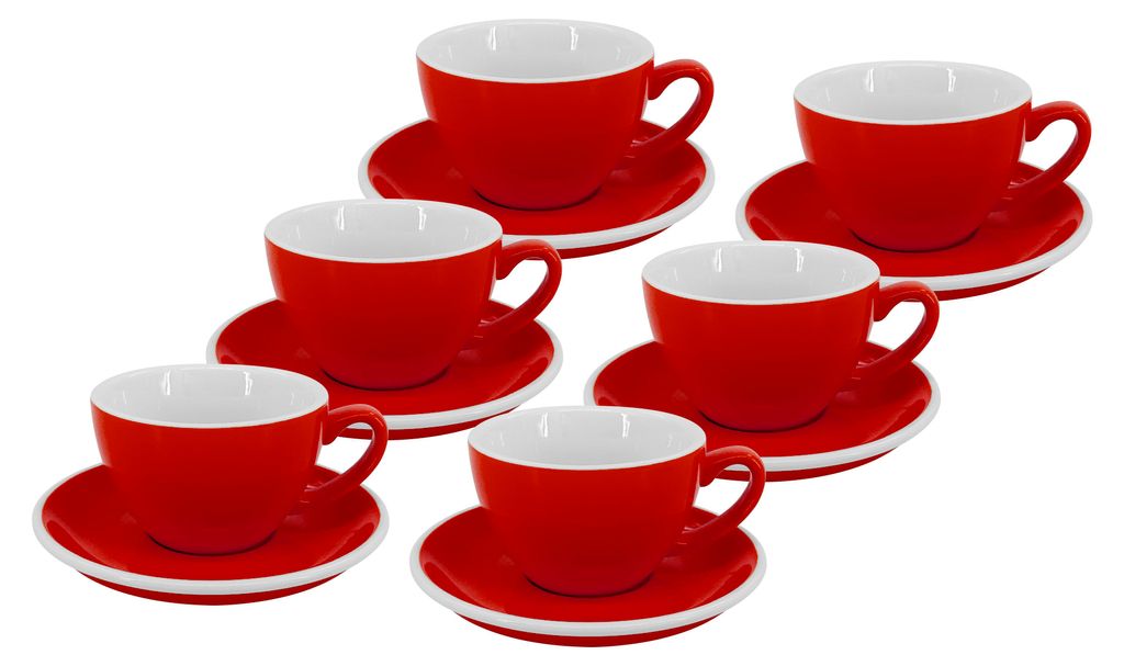 6-teiliges Set - Cappuccinotasse mit Untertasse Roma, 180 ml, rot