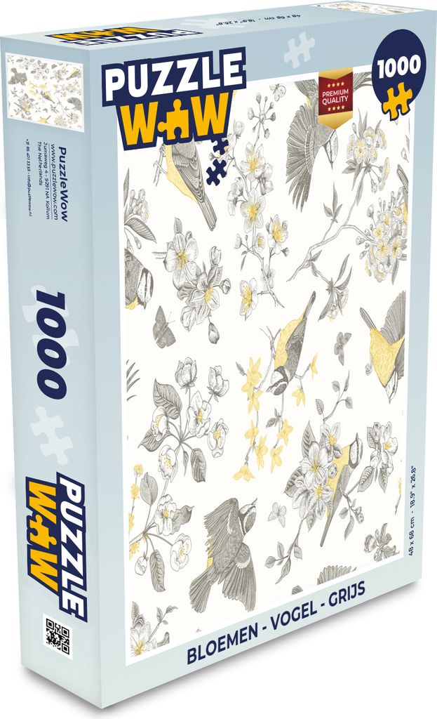 MuchoWow Puzzle 1000 Teile Blumen - Vogel - Grau - Spielzeug - Alt und Jung - Spiele - Puzzeln