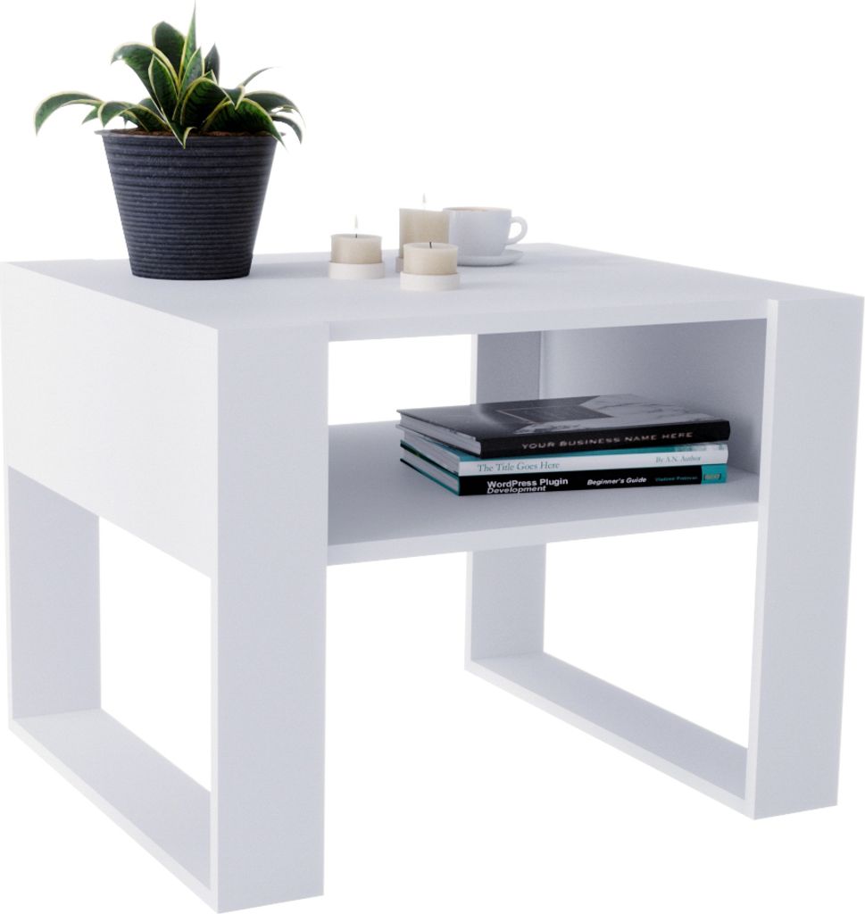 Couchtisch – modernes rustikales Design Wohnzimmer-Tisch Beistelltisch Kaffeetisch Sofatisch Teetisch aus Holz Weiß Matt - Weiß Matt - 65 x 45 ...