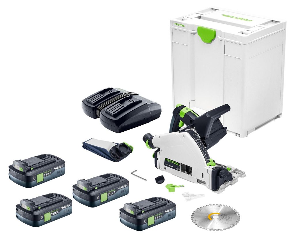 Festool TSC 55 KEB-Basic Akku Tauchsäge 18 / 36 V 160 mm Brushless + 4x Akku 4,0 Ah + Doppelladegerät + Systainer