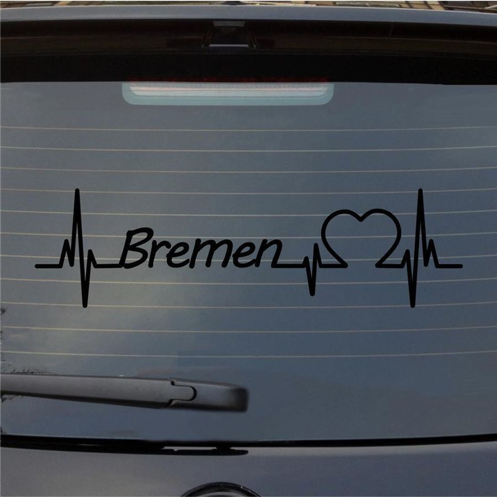 Heckscheibenaufkleber Bremen Herz Puls Stadt Liebe 55x15 cm Schwarz Glanz Auto Aufkleber Sticker