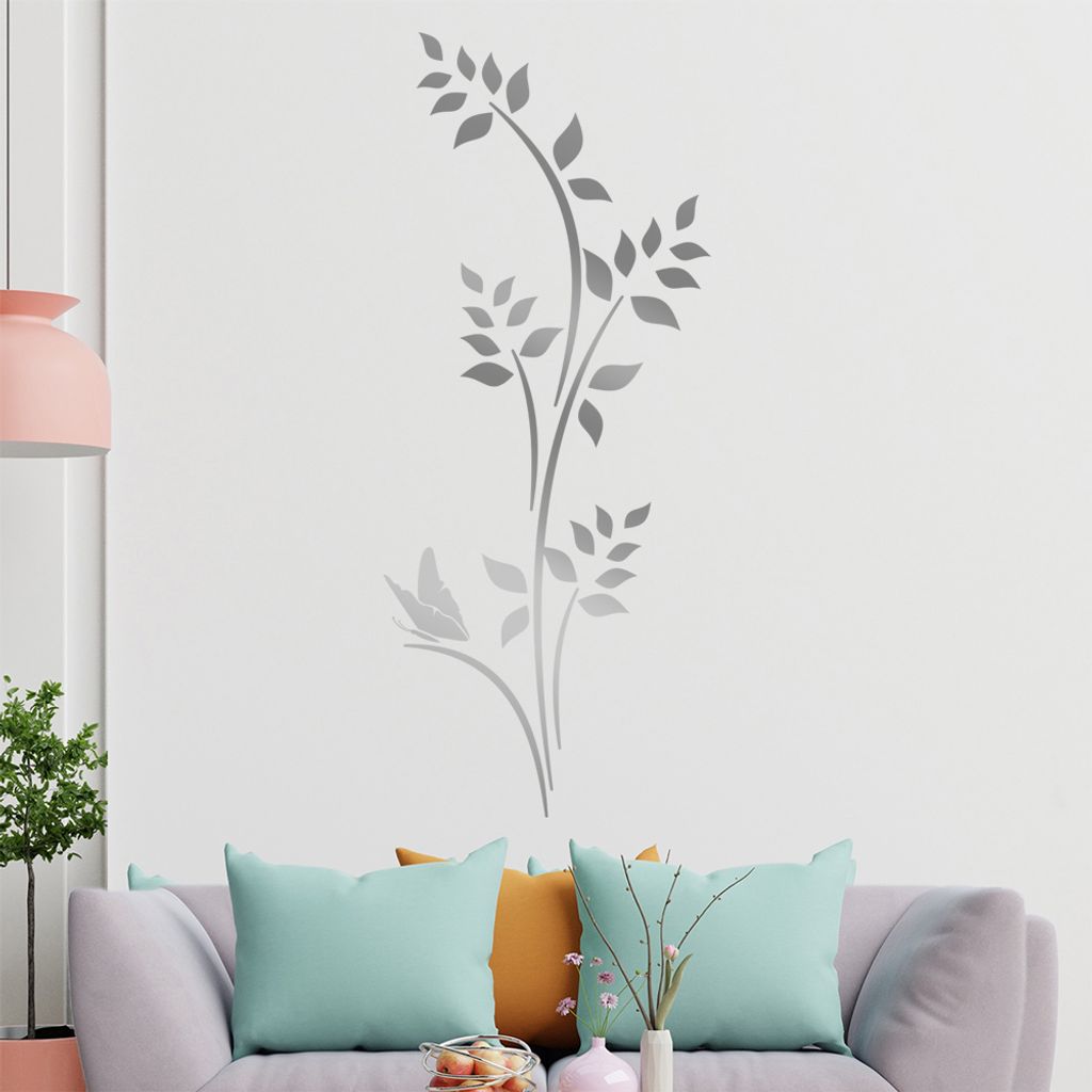 Schmetterling - Pflanze - Blätter Wandtattoo in 6 Größen - Wandaufkleber Wall Sticker - Dekoration, Küche, Wohnzimmer, Schlafzimmer, Badezimmer
