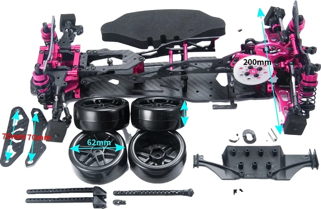 Châssis voiture de drift en carbone léger avec supports réglables