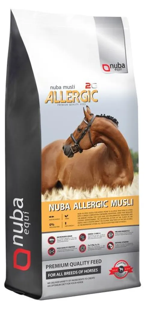 Aliment chevaux sans poussière Nuba Allergic Musli 2G spécial allergies