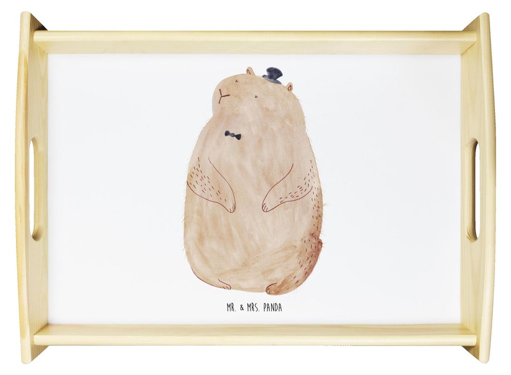 Mr. & Mrs. Panda Servier Tablett Murmeltier - Weiß - Geschenk, sofatablett, Respekt, Deko, Lustige Sprüche, Fröhlichkeit, Freundlichkeit, Servie...