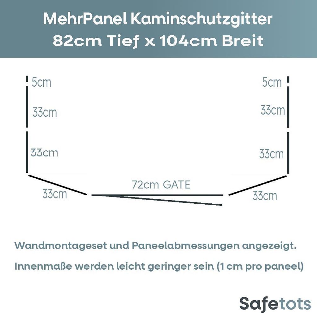Safetots MehrPanel Kaminschutzgitter, 82cm Tief x 104cm Breit , Grau