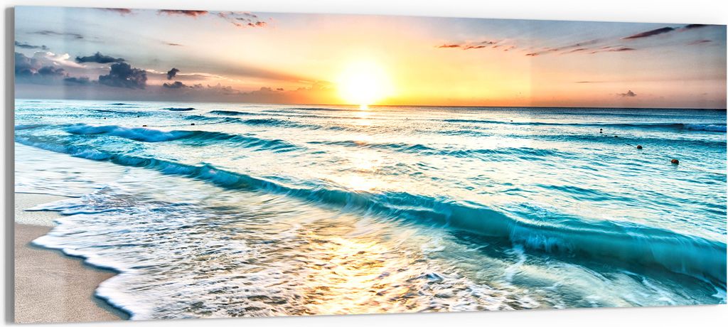 DEQORI Glasbild Acryl 125x50 cm 'Küste im Morgenlicht' Wandbild Bild modern Deko