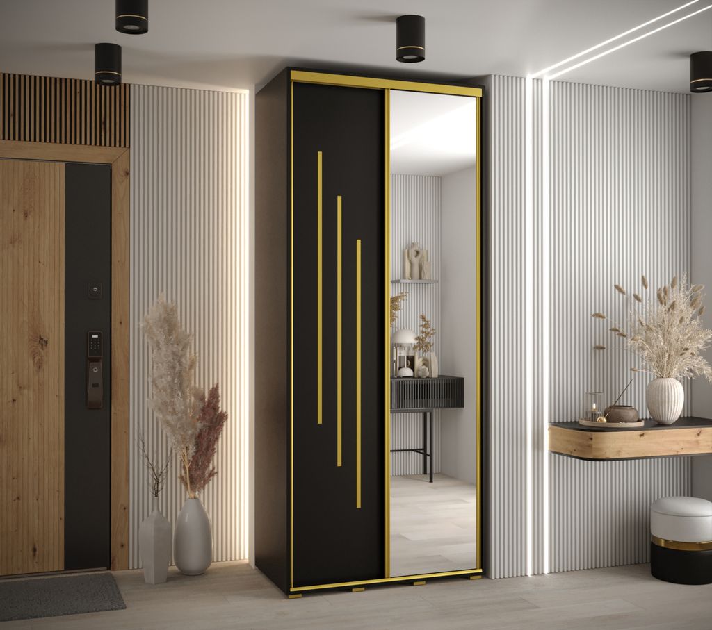 Kleiderschrank YVONA 9 - 100/45 cm, schwarz/gold