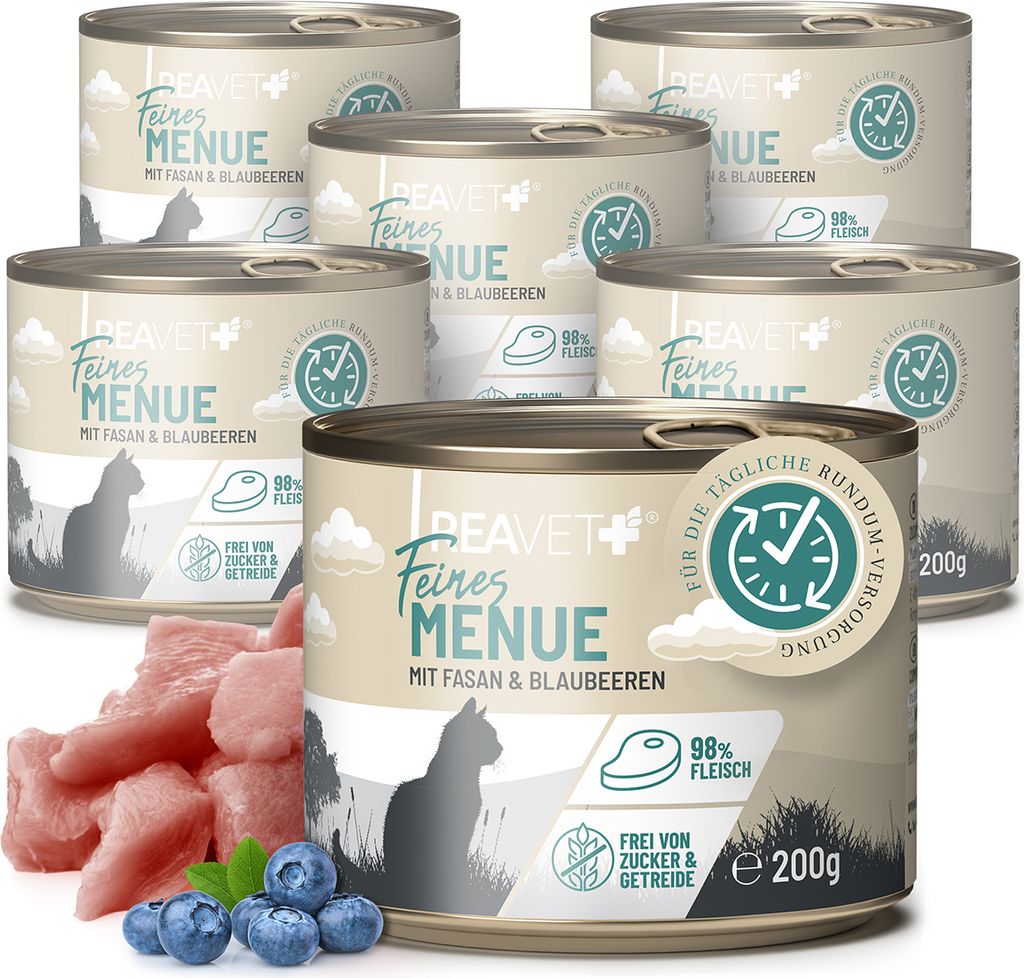 REAVET Premium Katzenfutter nass mit Fasan & Blaubeeren 6 x Produktbild 