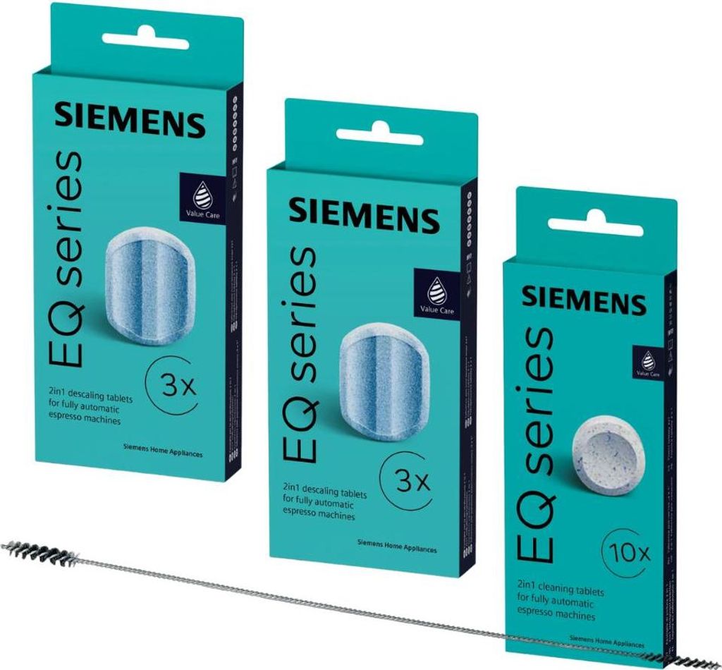 SIEMENS TZ80001 10 Reinigungstabletten + 6 Entkalkungstabletten TZ80002 + Reinigungsbürste für EQ series Kaffeevollautomaten