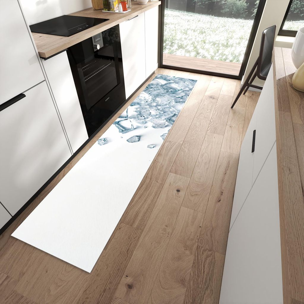 Küchenteppich 60x270cm rutschfest & abwischbar PVC Läufer - Eiswürfel Haufen