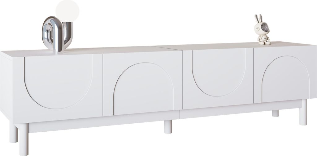 Lowboard, TV-Schrank mit gewölbten, wellenförmigen Türen, Regalen und TV-Ständer mit stabilisierenden Beinen