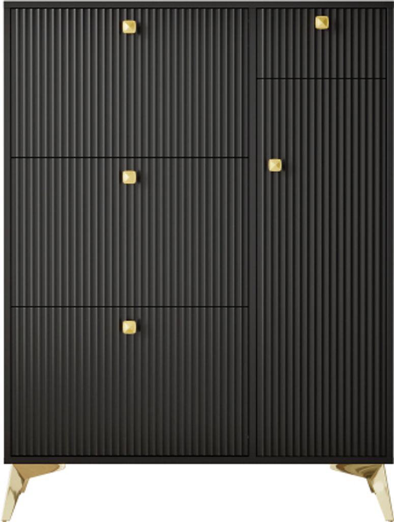 Schuhschrank 121x90x25cm Schwarz Mit 3 Klappen 1 Schublade Und 1 Tuer Schuhregal Schuhkipper Schmal Fuer Flur Schlafzimmer Schuhregal Vitrinenschrank