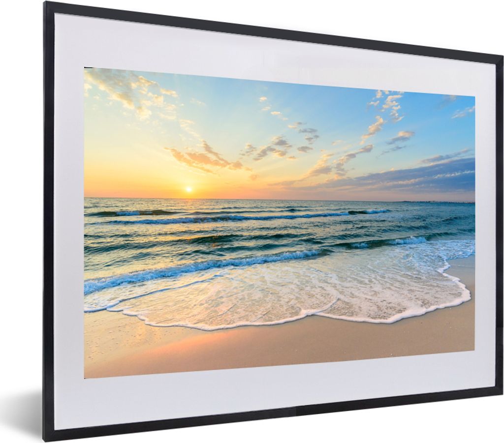 MuchoWow MuchoWow Gerahmtes Poster Strand - Meer - Sonnenuntergang - Golf 60x40 cm - Poster mit zchwarzem Bilderrahmen - Schlafzimmer - Plakat ...