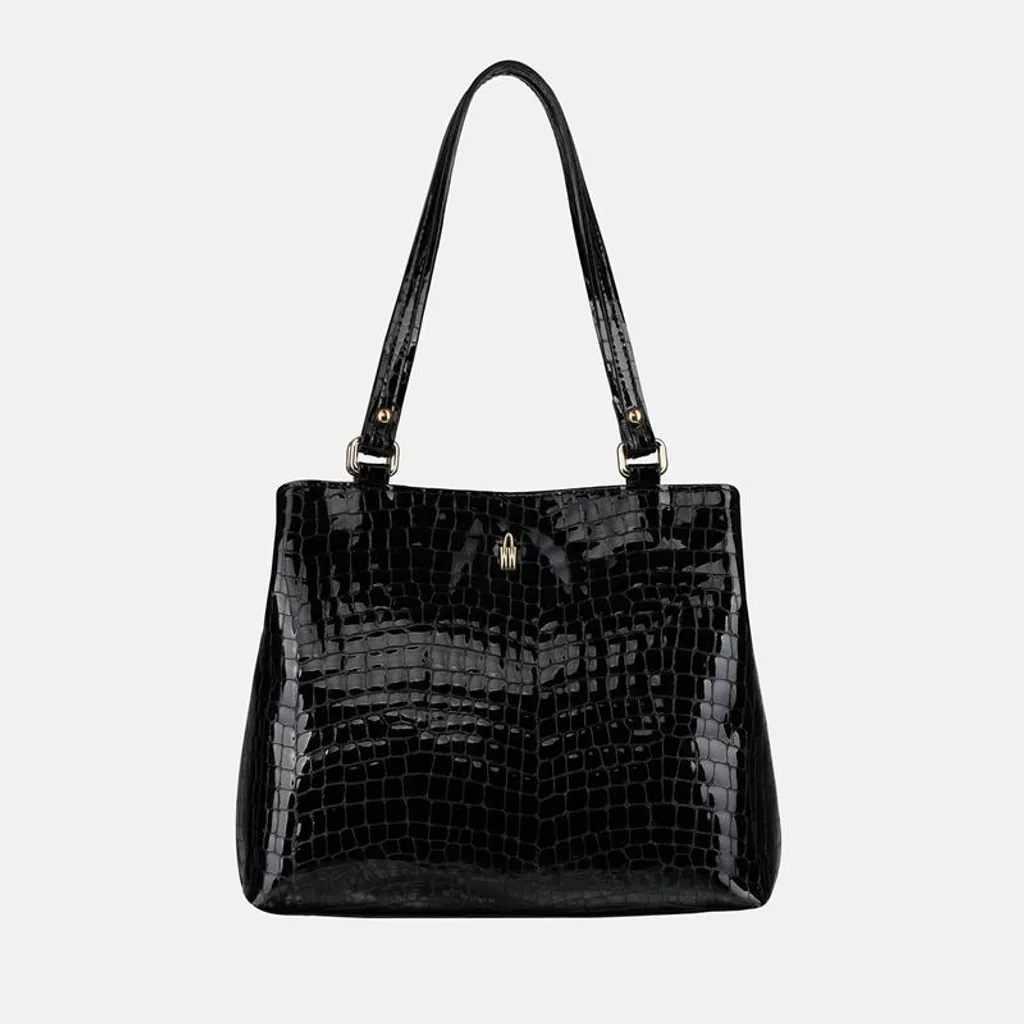 Sac à main noir Olivia pour femme - Style croco vernis très tendance