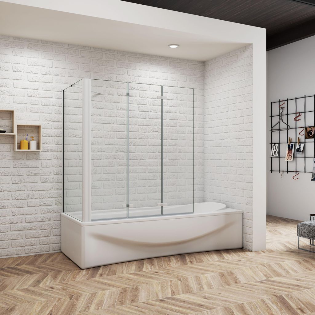AICA 130cmx140cm Weiß Badewannenaufsatz 6mm NANO ESG-glas Produktbild 