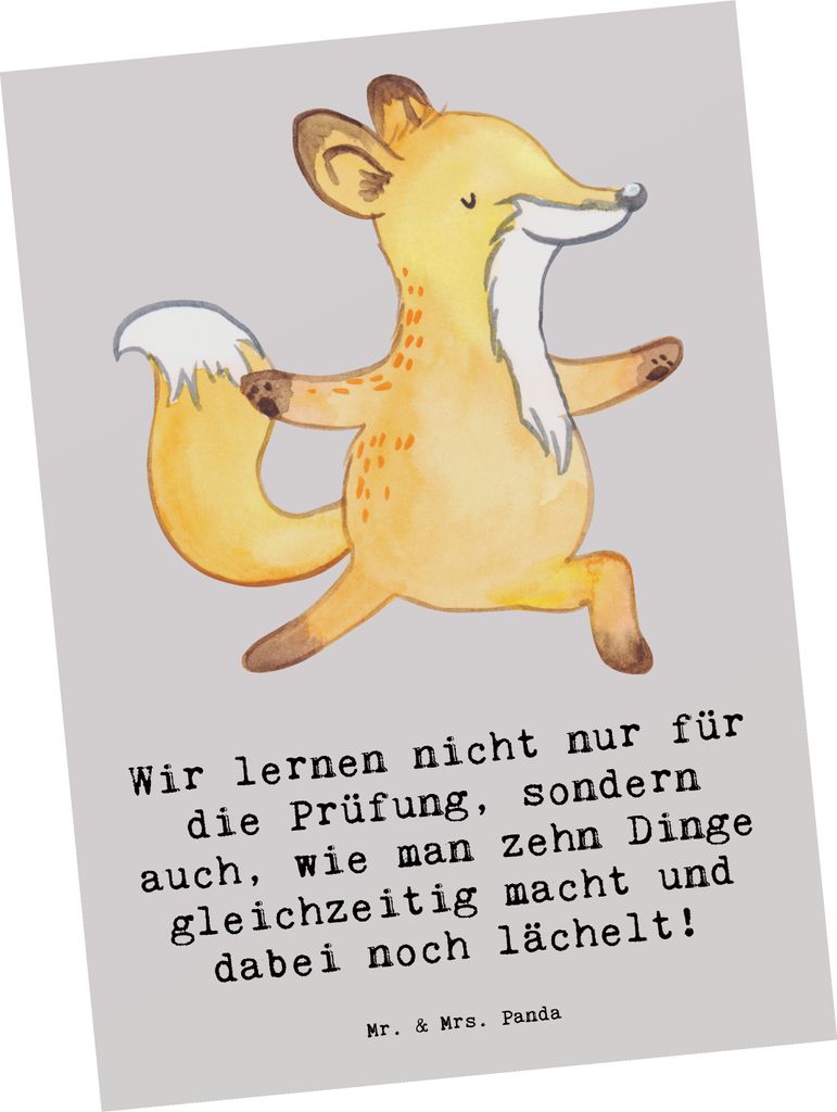 Mr. & Mrs. Panda Postkarte Auszubildende Lächeln - Grau Pastell - Geschenk, Grußkarte, Beruf, Berufspassion, Lernen, Postkarten, Geschenke für B...