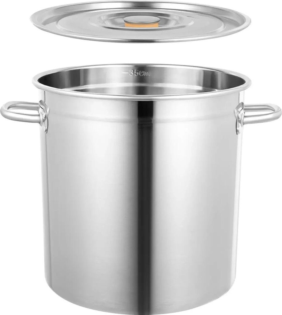 Edelstahl Suppentopf - Großraum-Topf - Volumen 35 l - Mit Deckel - Genietete Griffe - Für Brühe und Suppe