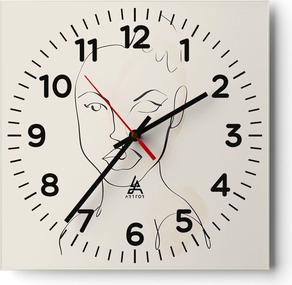 Wanduhr - Quadrat - Glasuhr - Porträt Afro Skizze - 30x30cm - Schleichendes Uhrwerk - Lautlos - zum Aufhängen bereit - Dekoration Modern - Wandde...