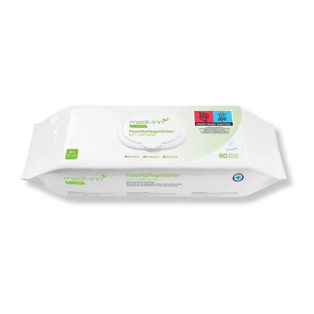 Medi-Inn Feuchtpflegetücher, 20 x 27 cm, 10 x 80 Stück, parfüm- u. parabenfrei, pH-neutral, Wet Care Wipes