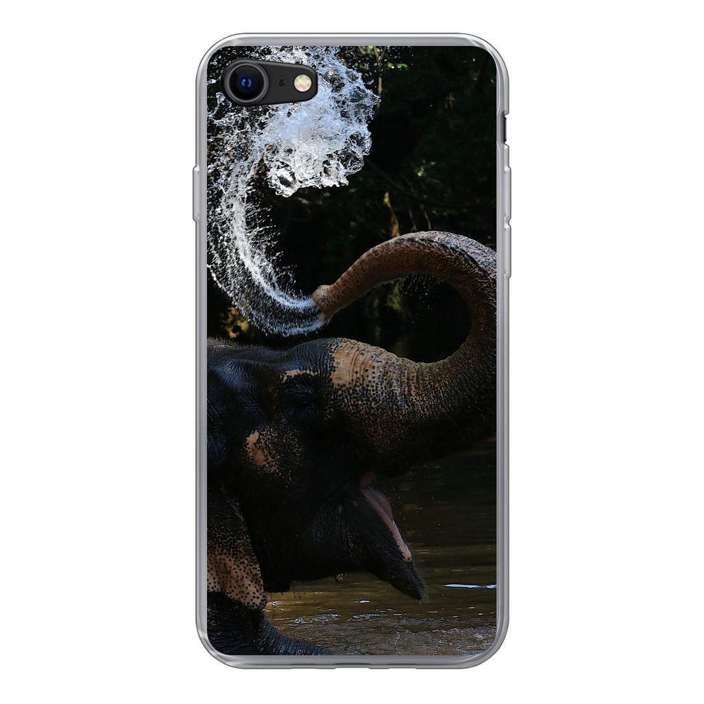MuchoWow Handyhülle Schutzhülle Hülle für iPhone SE 2020 Elefant - Wasser - Rüssel - Tiere - Natur Silikon Softcase Handy Hülle - Kartenbes...
