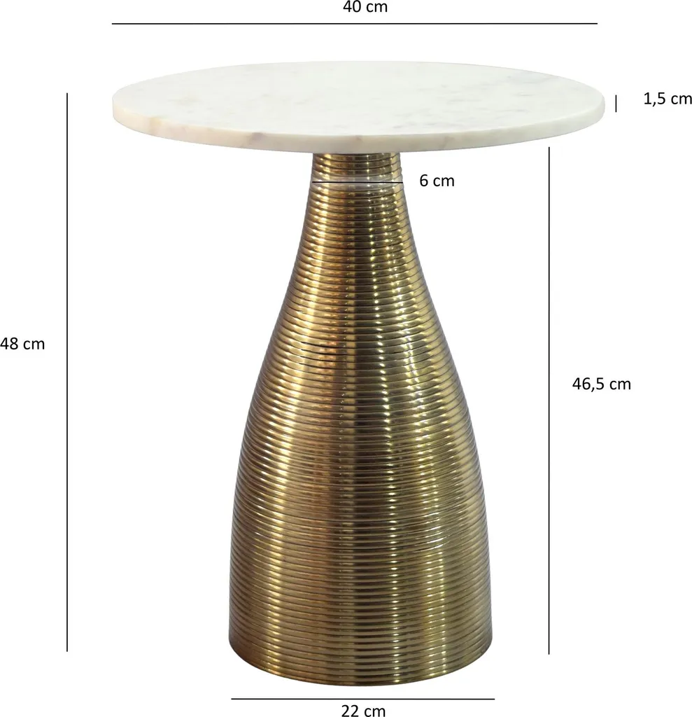 WOHNLING Table d'appoint dorée 40 cm avec plateau en marbre blanc véritable