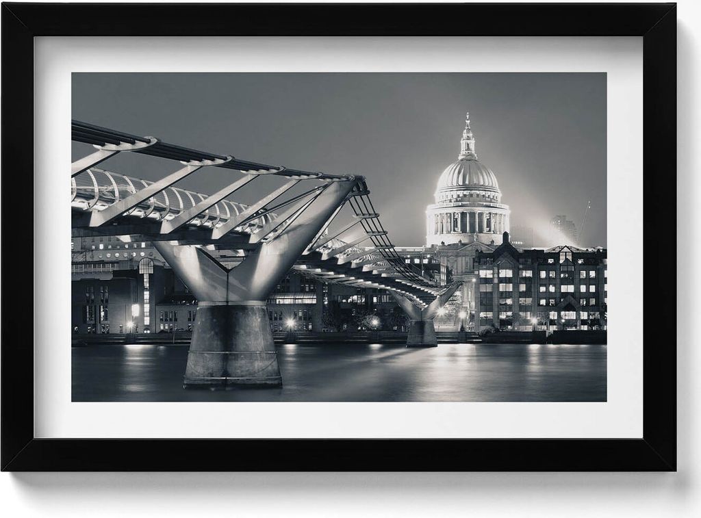 Weiß-weißes Stadtbild– Wandbild mit Rahmen – Gerahmtes Bild – Wanddekoration – 30x20 cm – Schwarz Rahmen