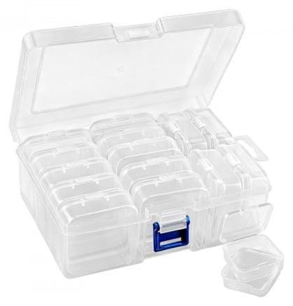 15 kleine Aufbewahrungsboxen mit Deckel aus transparentem Kunststoff, Sortierboxen für Kleinteile, Pillen und Schaumstoff.