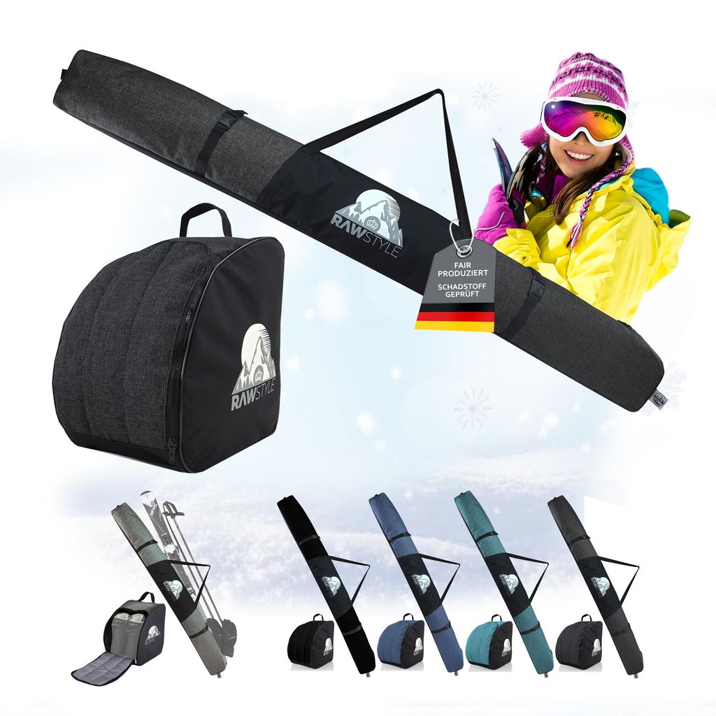 Skitasche Skitasche Ski-Schuh-Tasche KOMBI SET 160cm oder 180cm wasserdicht Mod3 (schwarz meliert 180)