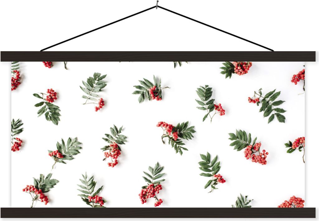 MuchoWow Textilposter Winter - Mistelzweig - Weiß 150x75 cm mit schwarzem Rahmen - Posterleiste