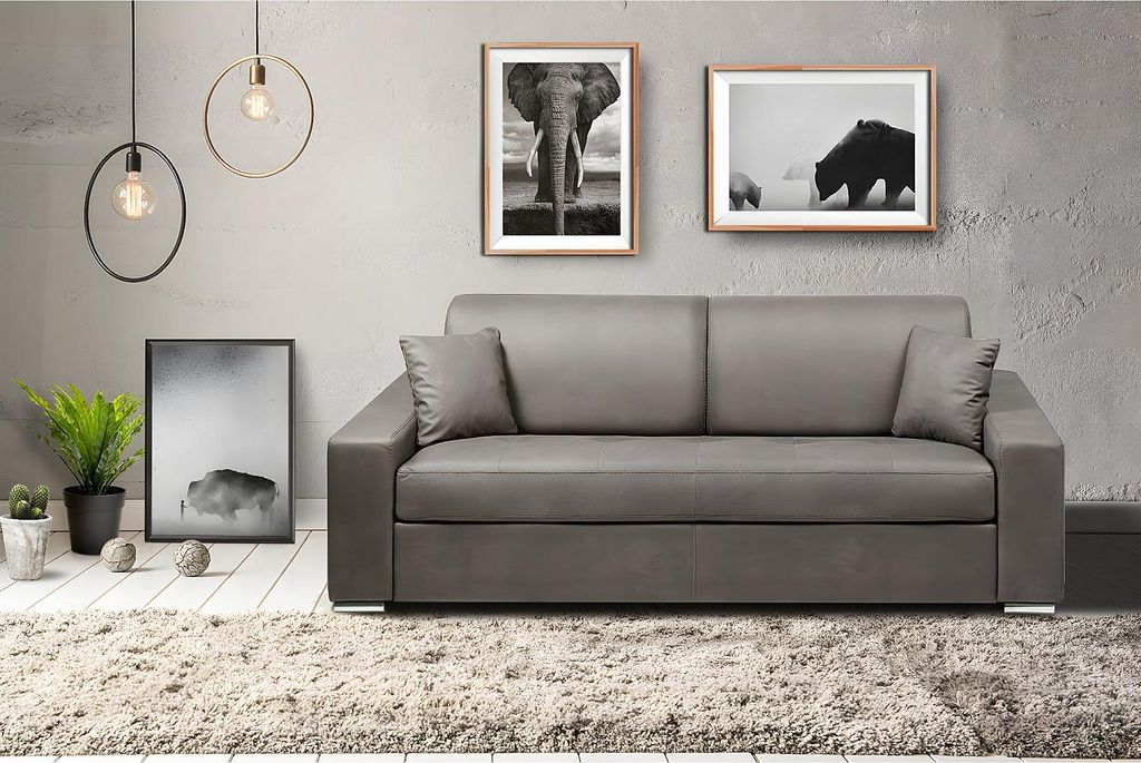 4-Sitzer Schlafsofa express in Stoff EMIR - Grau - Schlafbereich 160 cm - Matratze 14 cm