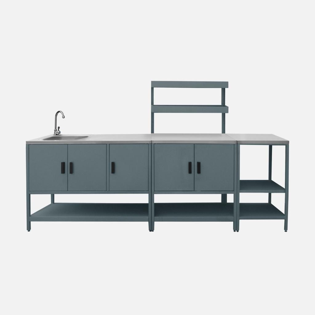 sweeek - Outdoor-Küche 3 Elemente aus Edelstahl - Graublau Produktbild 