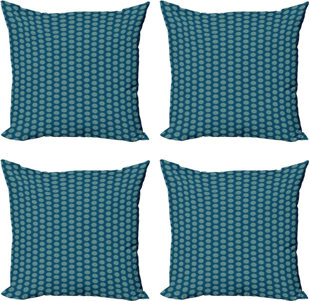 ABAKUHAUS dots Kissenbezug Set (4 Stück), Moire Kreise Spots, Moderner Doppelseitiger Digitaldruck, 60 cm x 60 cm, Petrol Blau Hellgrün
