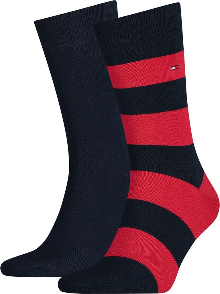 TOMMY HILFIGER Herren Socken, 2er Pack - Rugby Sock, Strümpfe, Streifen, uni/gestreift Rot 39-42