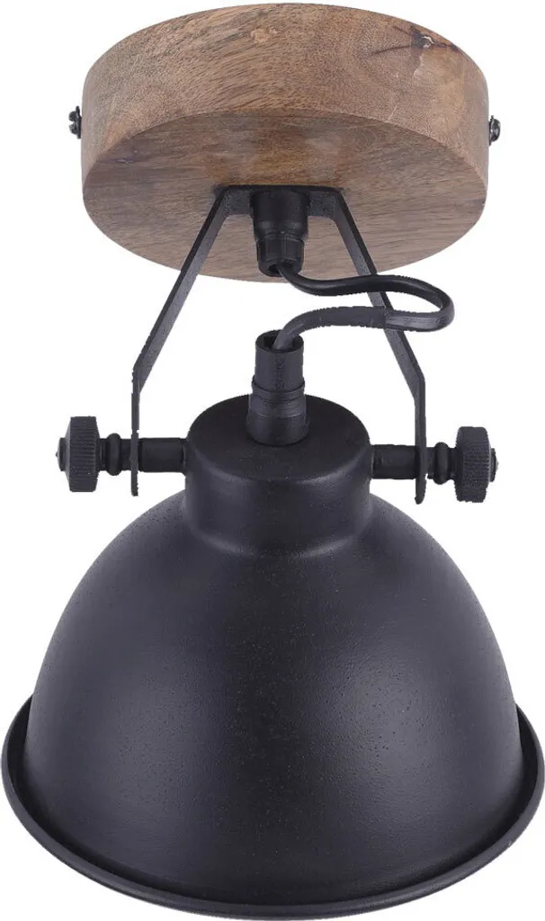 Spot mural orientable en métal noir et base bois style scandinave 22cm
