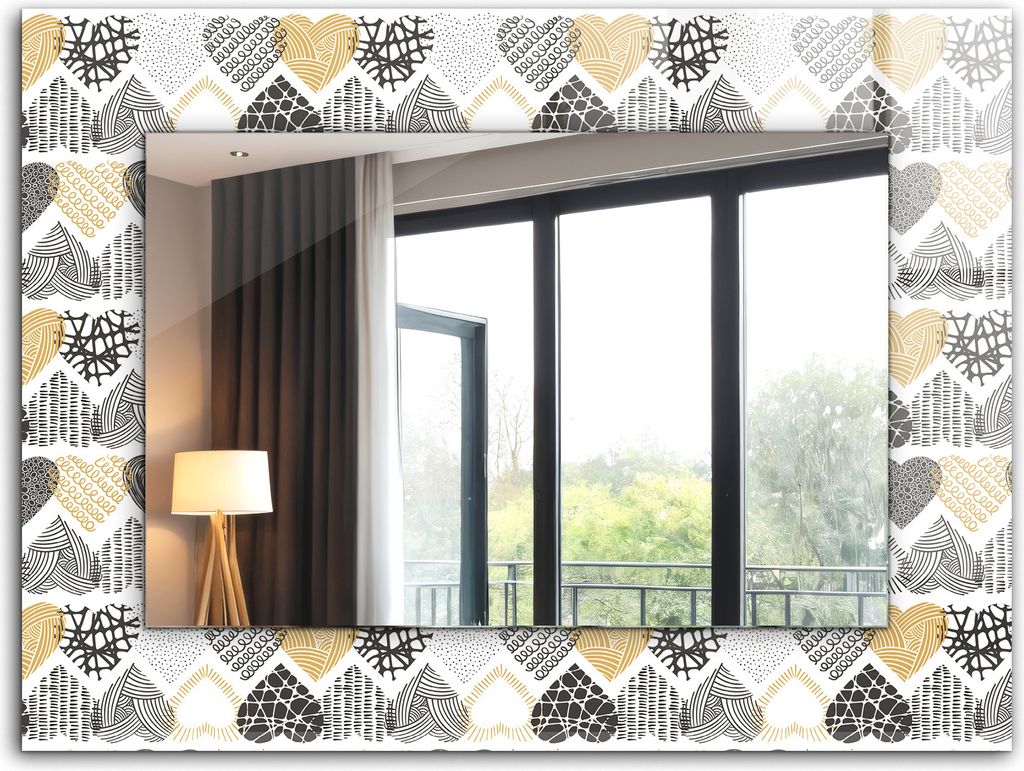 Bedruckter Spiegel - Wandspiegel - Dekorativer - Modern - 80x60 cm - Bunte Herzen