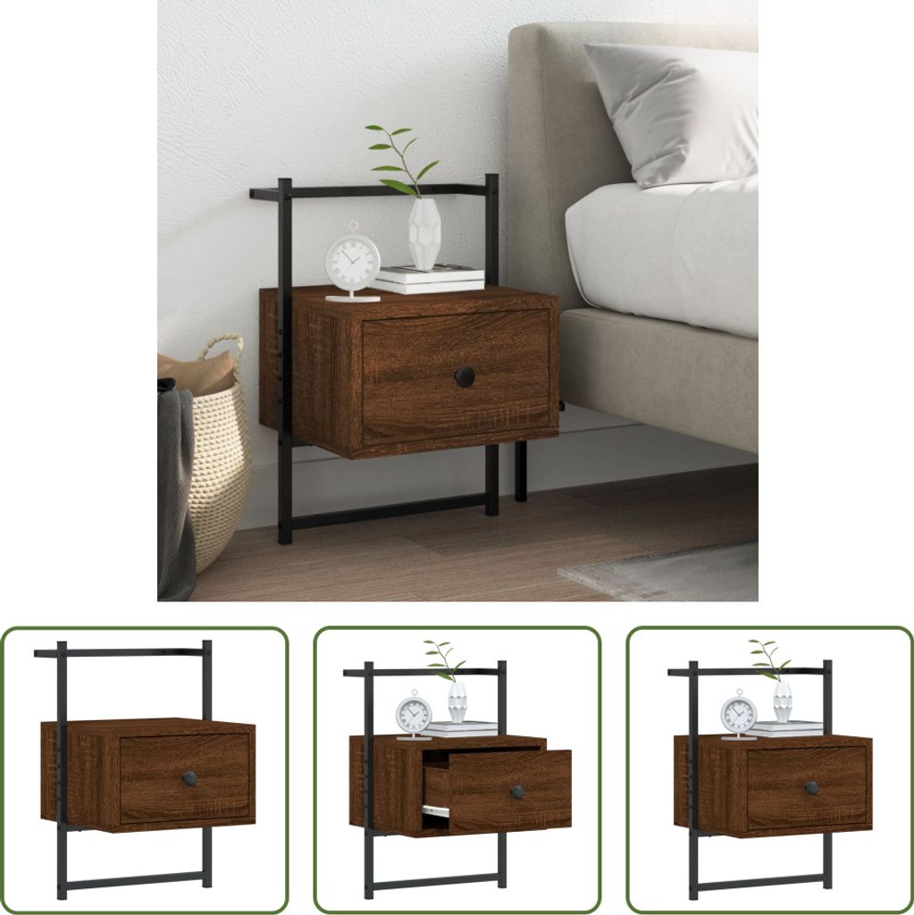 The Living Store Wand-Nachttisch Braun Eiche 35x30x51 cm Holzwerkstoff