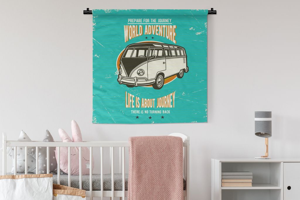 MuchoWow Wandteppich Wandbehang Oldtimer - Oldtimer - Auto 90x90 cm Tapisserie Dekoration Wandtuch - Wandaufhänger