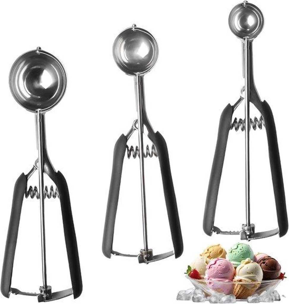 RVS ijsdispenser, 3 cm 4 cm 5 cm, verdikt met trigger, für Eiswürfel, Kartoffelpüree, Hackbällen, Obst, Teig