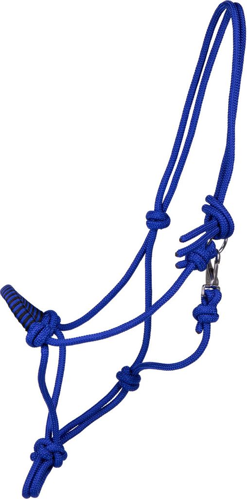 Knotenhalfter 8 mm Polyester mit Clip, verziertem Nasenband, zweifarbig für Bodenarbeit & gebissloses Reiten