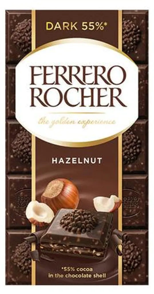 Tablette Ferrero Rocher Chocolat Noir et Noisettes - Lot de 8 x 90g